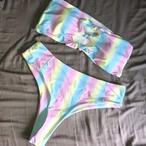 Colorful Striped Bandeau Bathing Suit